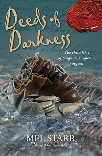 Book cover: “Deeds of Darkness” with a medieval surgical kit image.