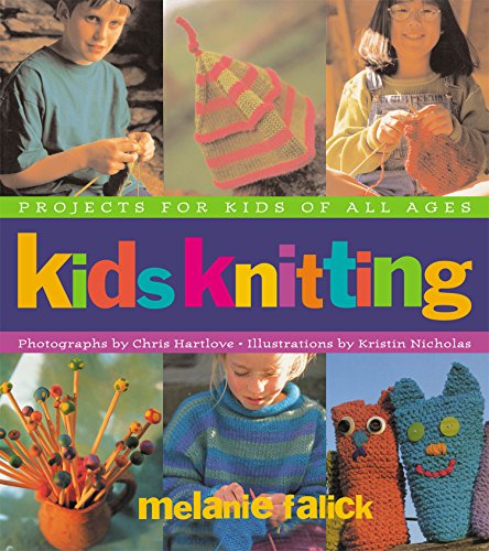 Book cover featuring children knitting and colorful finished knitted projects.