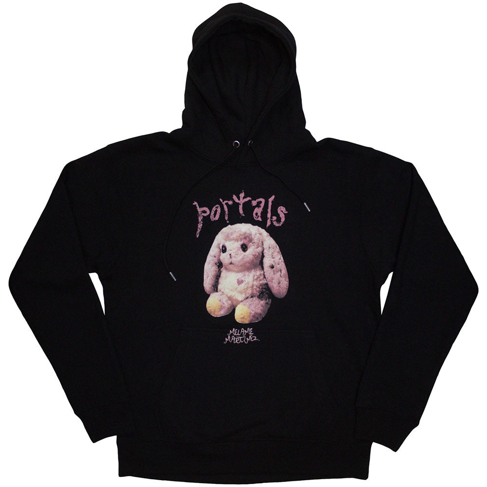 Pale blue hoodie with a white bunny illustration, Melanie Martinez “Portals” themed.