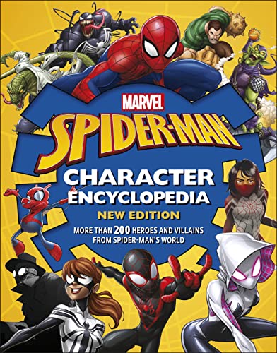 Marvel Spiderman Character Encyclopedia book cover featuring multiple heroes and villains.