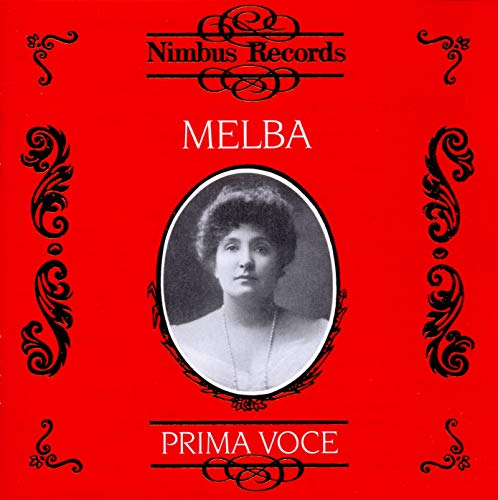 Red CD cover featuring a black and white portrait of Nellie Melba.