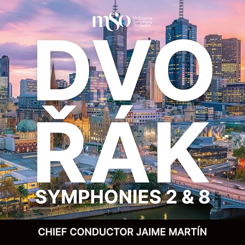 CD cover for Dvorak symphonies with Melbourne skyline background.