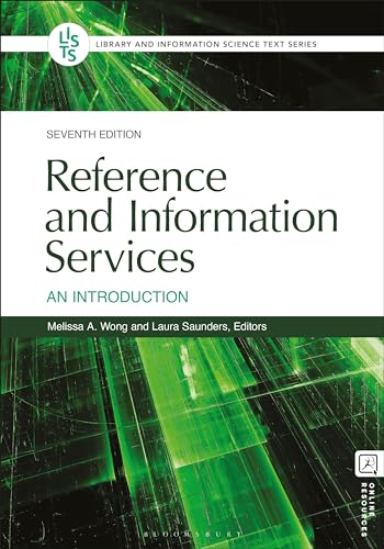 Book cover: "Reference and Information Services" seventh edition, green abstract design.