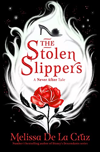 Book cover for “The Stolen Slippers” featuring a rose and glass slipper.