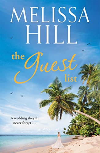 Book cover: "The Guest List" with a beach scene and bride’s silhouette.