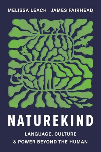 Book cover with green abstract design of animals and a human figure.