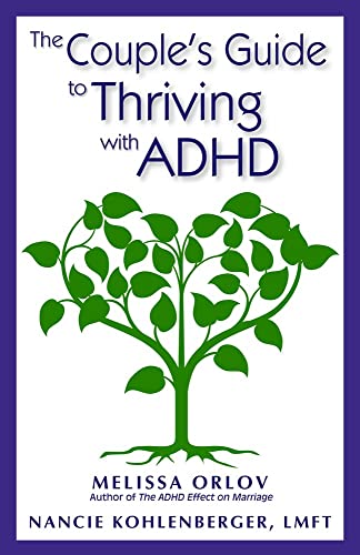 Book cover: "The Couple's Guide to Thriving with ADHD" with a green tree illustration.