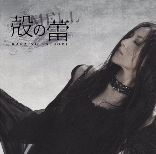 A woman with long dark hair poses against a grey background with Japanese text.