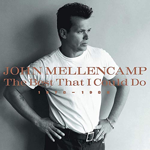 John Mellencamp album cover, black and white portrait, text overlay.