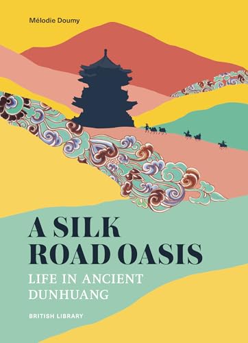 Book cover illustration showing a pagoda, desert landscape, and a camel caravan.