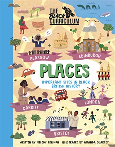 Book cover: "The Black Curriculum Places" with illustrated map and figures.