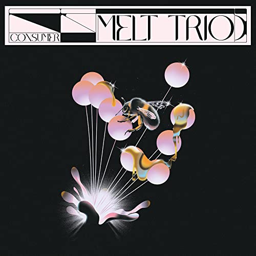 Album cover: black background with bee, balloons, and dripping shapes.