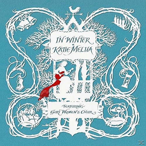 Katie Melua’s “In Winter” vinyl album cover, white papercut design on blue.