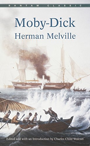 Book cover of "Moby Dick" with a sailing ship and small boats at sea.