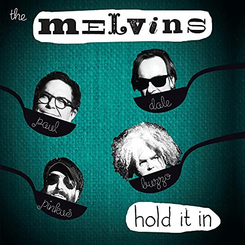 Album cover for The Melvins' "Hold It In" featuring four portraits on spoons.