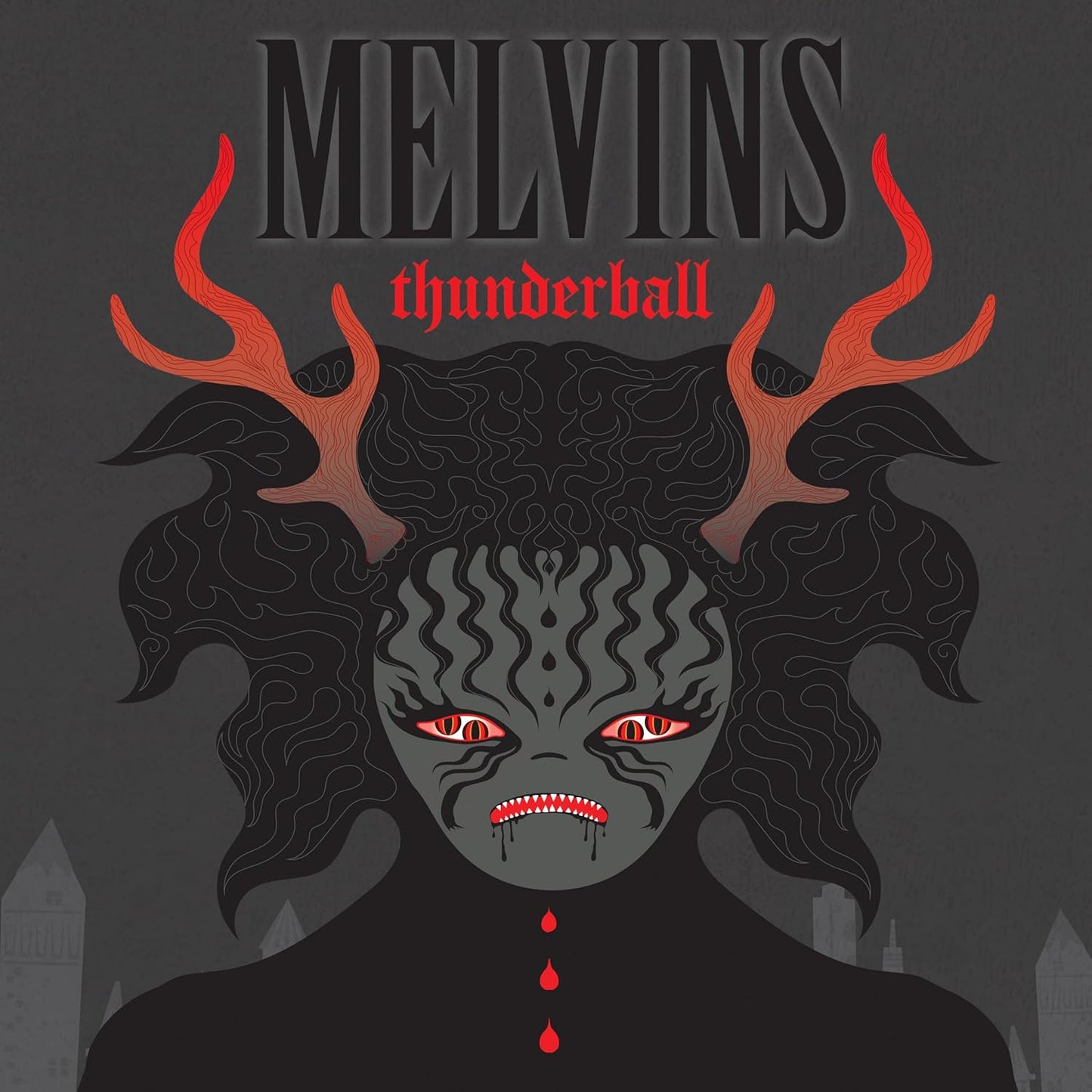 Melvins album cover: dark, stylized face with antlers and red details.