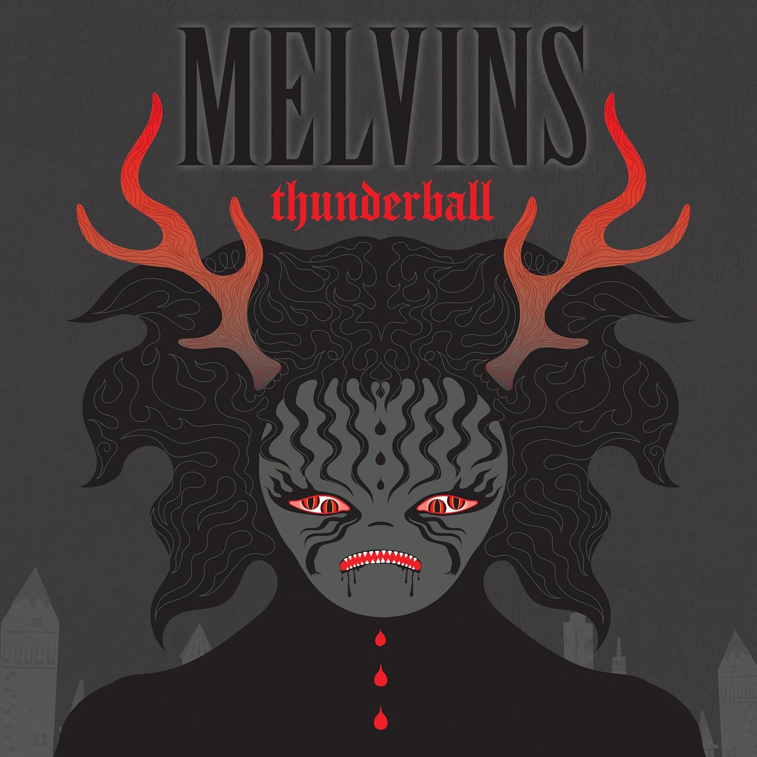 Melvins album cover: dark, stylized face with antlers and red details.