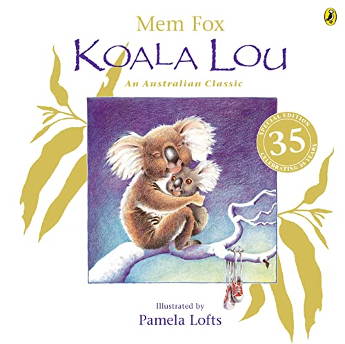 Book cover: adult koala hugging a baby koala on a branch.