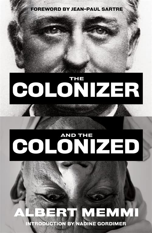 Book cover: black and white portraits with bold title "The Colonizer and the Colonized".