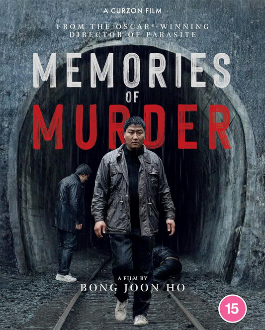“Memories of Murder” Blu-ray cover featuring detectives in a dark tunnel.