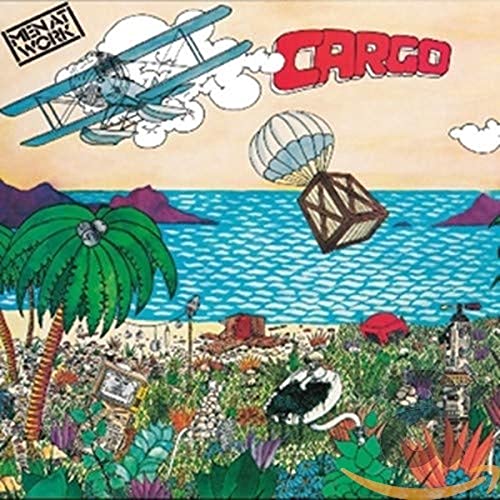 Cargo" album cover by Men At Work, featuring a biplane and tropical scene.