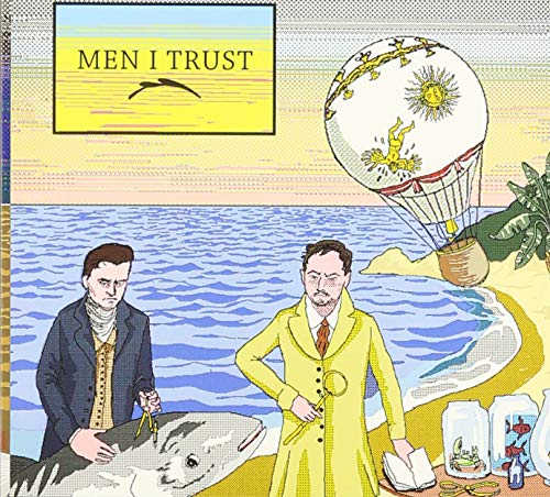 Album cover illustration featuring two men on a beach with a hot air balloon.