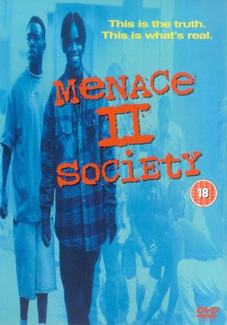 Menace II Society" DVD cover featuring two young Black men in a blue-toned image.