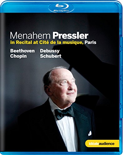 Blu-ray case featuring pianist Menahem Pressler in formal wear.