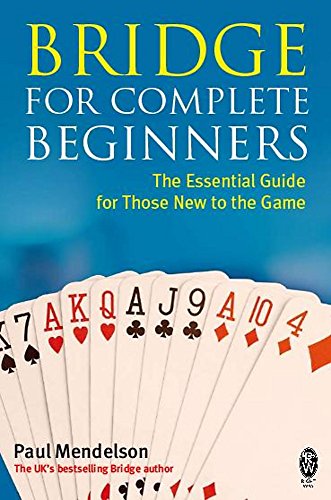 Book cover: "Bridge for Complete Beginners" with playing cards.
