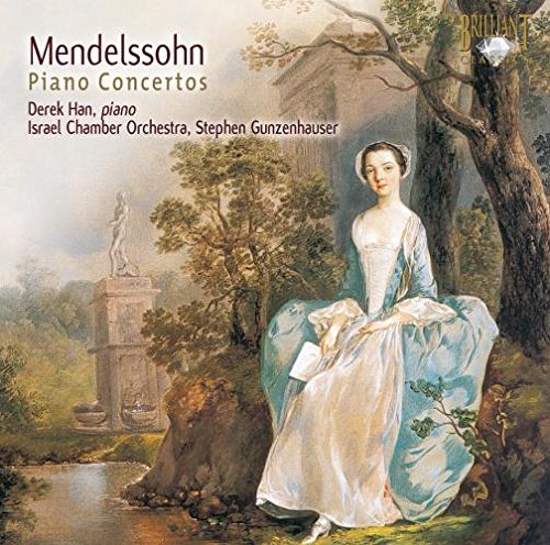 CD cover: painting of a woman in a blue dress, classical landscape.