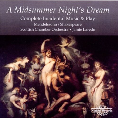 "CD cover with 'A Midsummer Night's Dream' title and classical painting of fairies and figures."