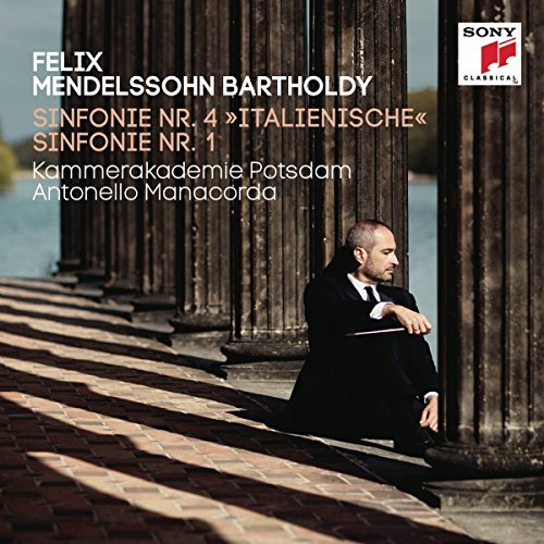 CD cover for Mendelssohn symphonies featuring a man by columns.