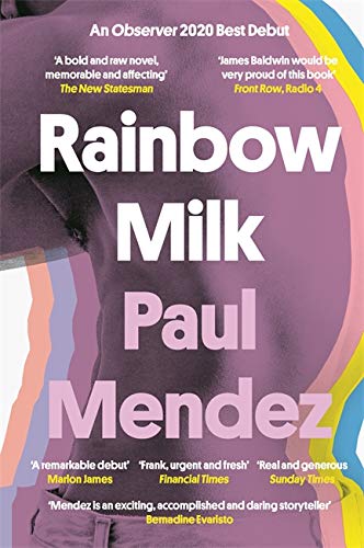 Book cover for Rainbow Milk by Paul Mendez featuring a torso with rainbow outlines.