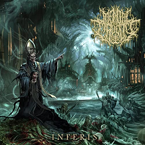 Dark fantasy album cover with a cloaked figure and ruined city.