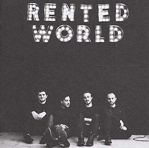 Black and white album cover with band members below illuminated text.