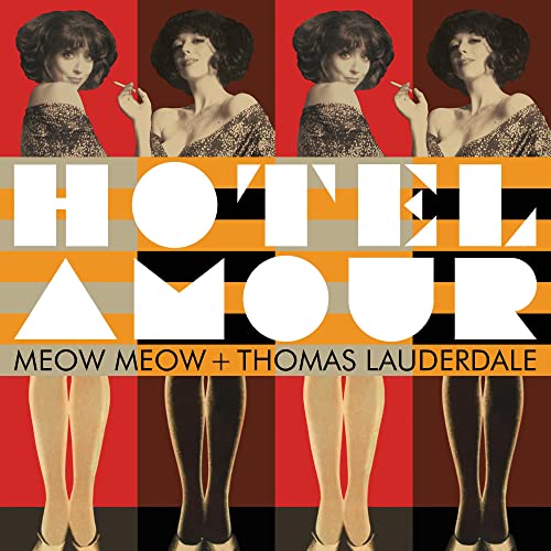 Album cover with repeated images of a woman and text Hotel Amour.