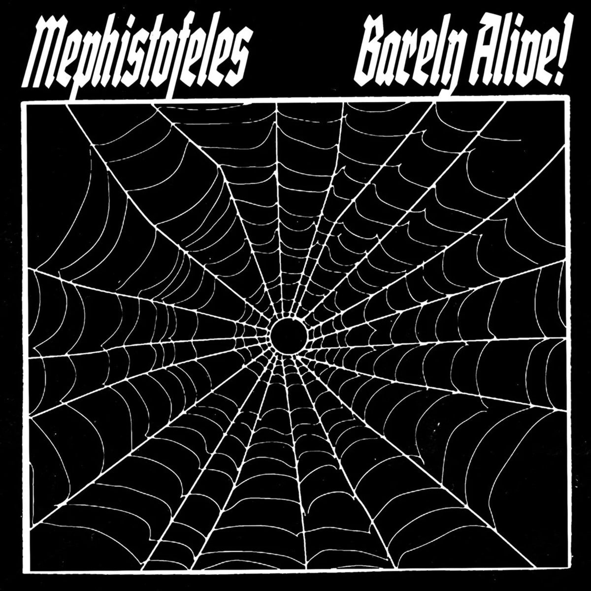 Black and white album cover with a spiderweb design and text.