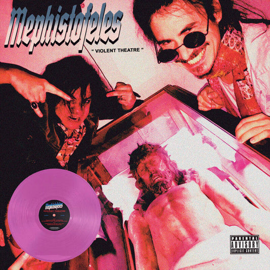 Album cover for "Violent Theatre" by Mephistofeles, with figures and vinyl record.