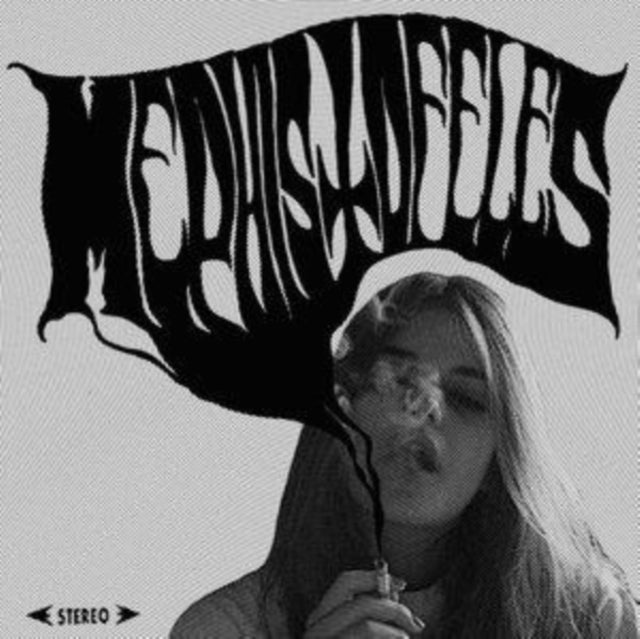 Black and white image of a woman smoking with the band name Mephistofeles above.