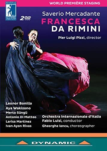 DVD cover for opera "Francesca da Rimini" featuring dancers in embrace.