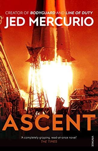 Book cover depicting a rocket launching with bright flames and scaffolding.