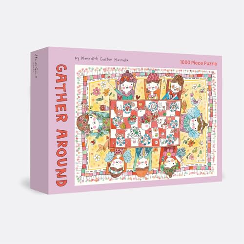 Puzzle box depicting a colorful illustration of people gathered around a picnic.