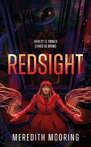 Book cover for "Redsight" featuring a hooded figure and celestial imagery.