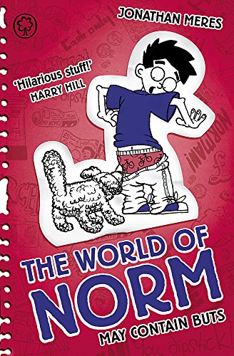 Book cover: boy surprised by a fluffy, dark dog jumping up.