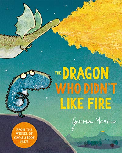A blue dragon looks at a flying green dragon breathing fire on a book cover.