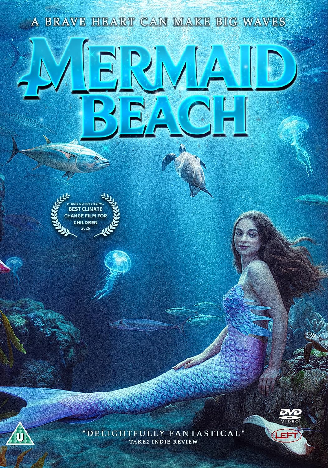 DVD cover for “Mermaid Beach” featuring a girl as a mermaid underwater.