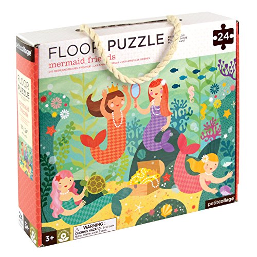 Colorful floor puzzle box depicting four mermaids in a coral reef scene.