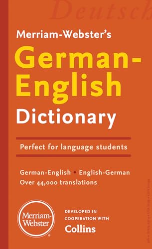 Orange cover of Merriam-Webster’s German-English Dictionary with logo.