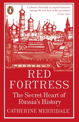 Book cover with red background, white text, and a white line drawing of Kremlin.