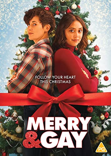DVD cover for "Merry & Gay" featuring two women and a Christmas tree.